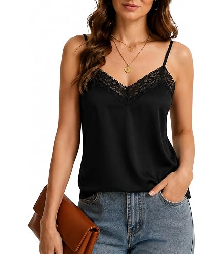 SofTech Venice Lace Detail Cami PLUS Black / 1X at Amazon Women's